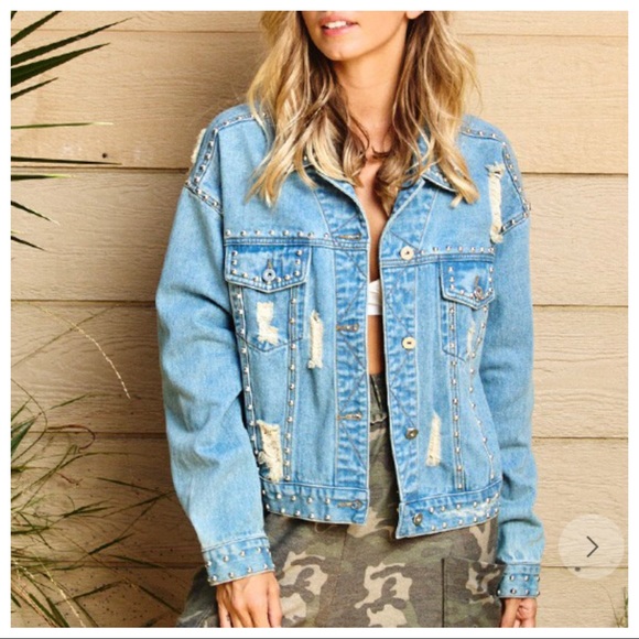 Most Fabulous Retro Studded washed distressed denim jacket - Picture 2 of 7